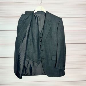 SULKA Gray Suit Jacket Blazer and Vest Super 150 Wool made in Italy size US 42R